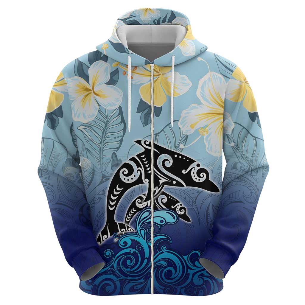 Mother And Baby Dolphins Hoodie Hawaii Hibiscus