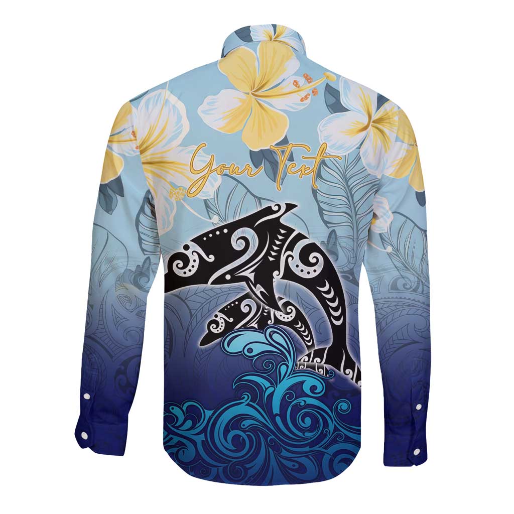 Mother And Baby Dolphins Long Sleeve Button Shirt Hawaii Hibiscus DT02 - Polynesian Pride