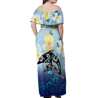 Mother And Baby Dolphins Off Shoulder Maxi Dress Hawaii Hibiscus
