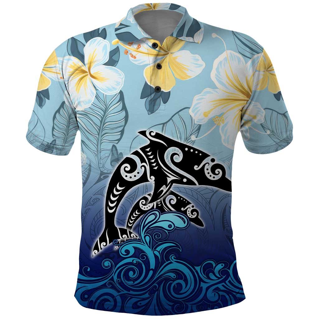 Mother And Baby Dolphins Polo Shirt Hawaii Hibiscus