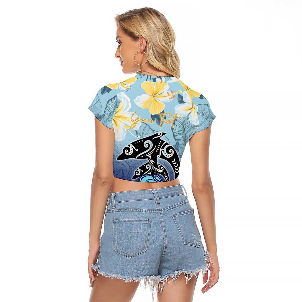 Mother And Baby Dolphins Raglan Cropped T Shirt Hawaii Hibiscus
