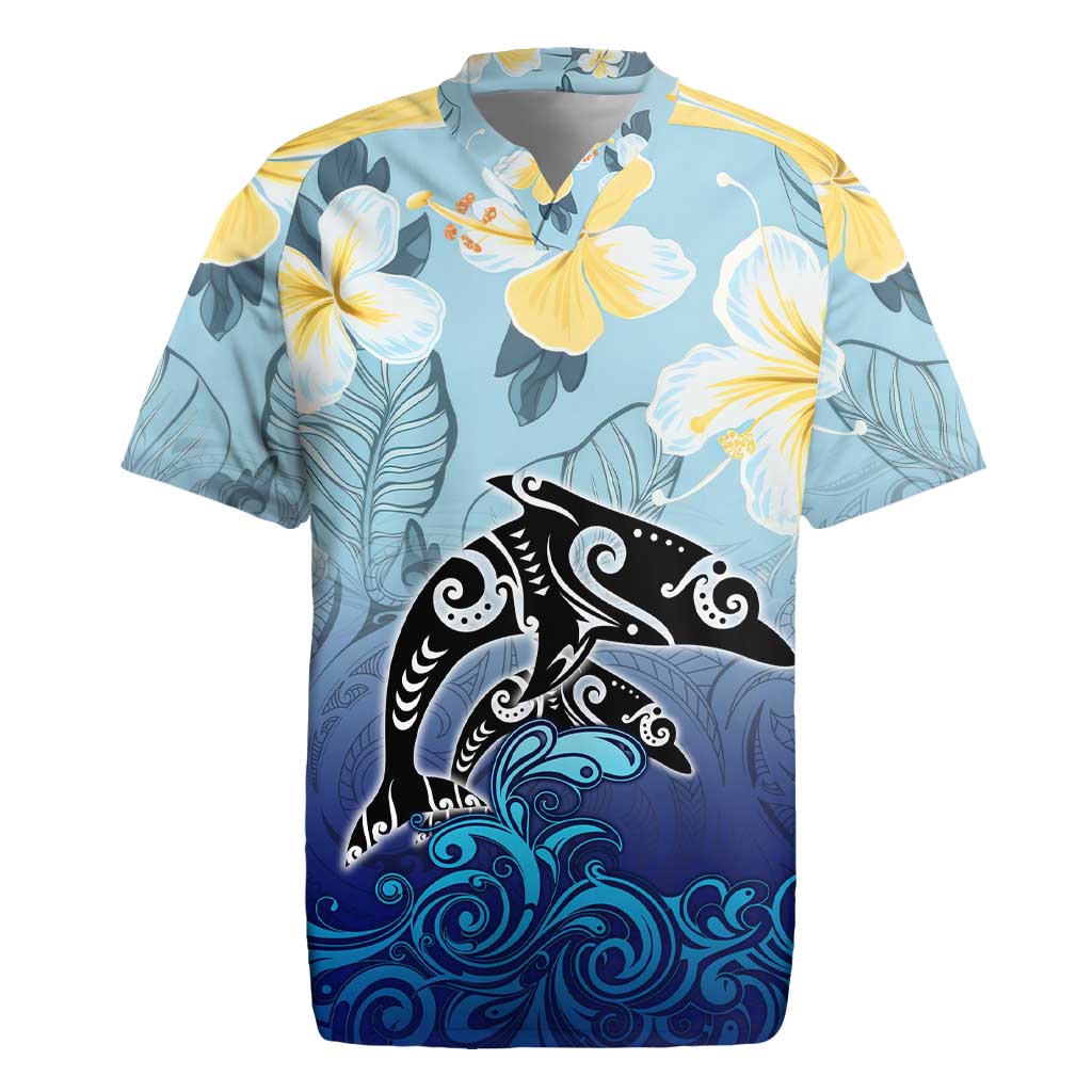 Mother And Baby Dolphins Rugby Jersey Hawaii Hibiscus
