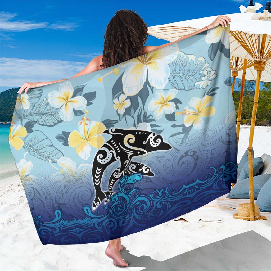 Mother And Baby Dolphins Sarong Hawaii Hibiscus