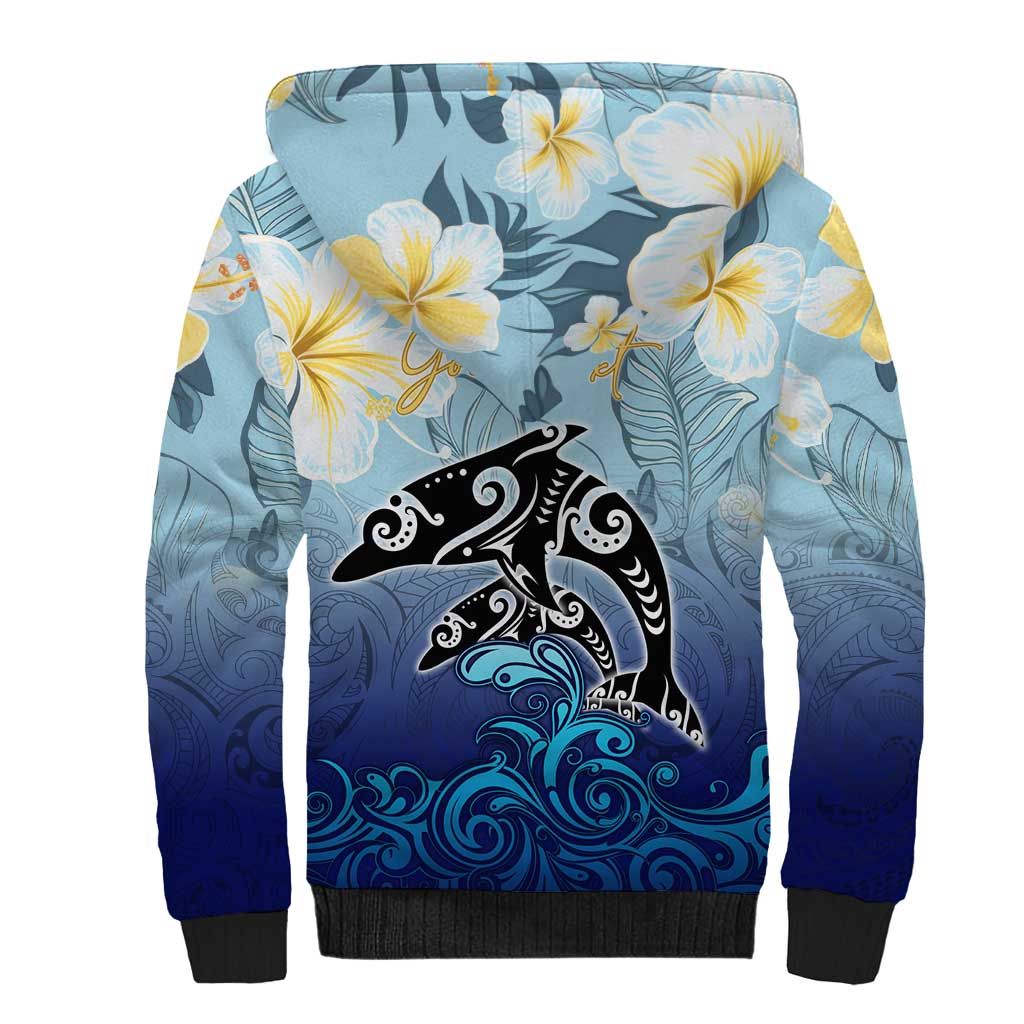 Mother And Baby Dolphins Sherpa Hoodie Hawaii Hibiscus