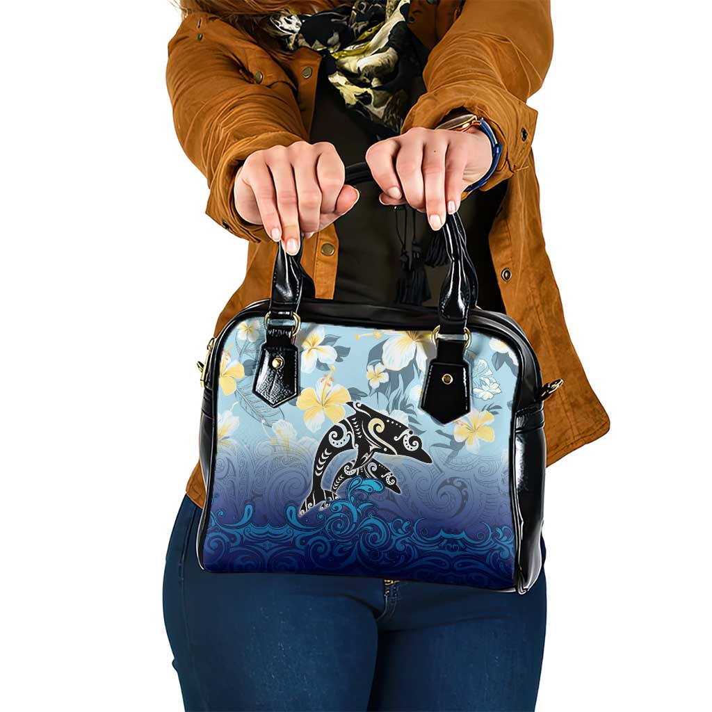 Mother And Baby Dolphins Shoulder Handbag Hawaii Hibiscus DT02 One Size Blue - Polynesian Pride