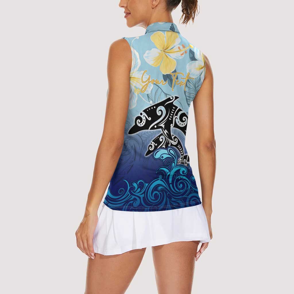 Mother And Baby Dolphins Women Sleeveless Polo Shirt Hawaii Hibiscus
