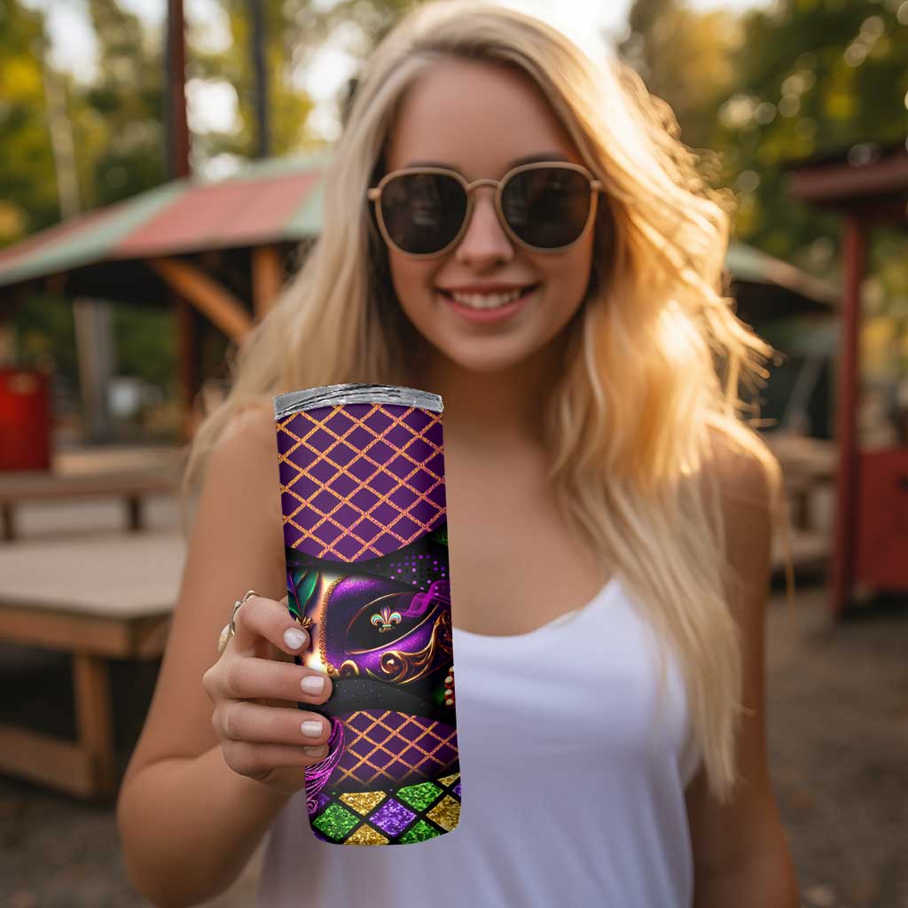 Happy Mardi Gras Skinny Tumbler Mask Feather Colorfull