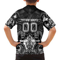 Personalized All Black Family Matching Off Shoulder Short Dress and Hawaiian Shirt New Zealand Rugby Mascot Maori DT02 - Polynesian Pride