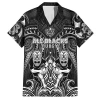 Personalized All Black Family Matching Off Shoulder Short Dress and Hawaiian Shirt New Zealand Rugby Mascot Maori DT02 Dad's Shirt - Short Sleeve Black - Polynesian Pride