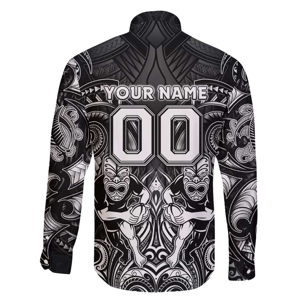 Personalized All Black Family Matching Off Shoulder Short Dress and Hawaiian Shirt New Zealand Rugby Mascot Maori DT02 - Polynesian Pride