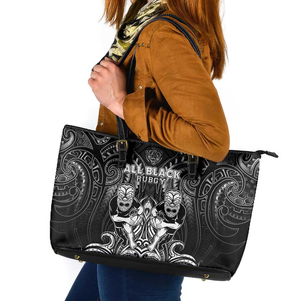 All Black Leather Tote Bag New Zealand Rugby Mascot Maori