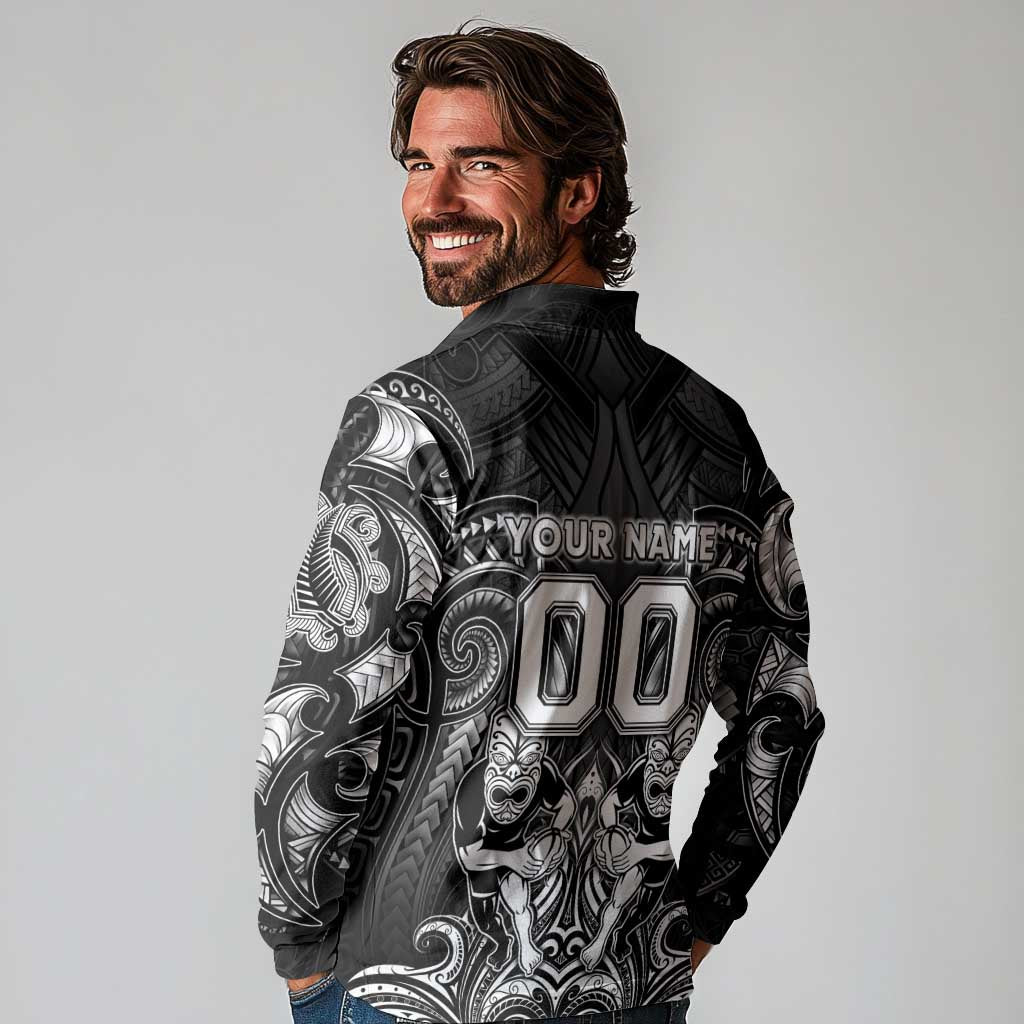 Personalized All Black Long Sleeve Polo Shirt New Zealand Rugby Mascot Maori