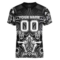 Personalized All Black Women V-Neck T-Shirt New Zealand Rugby Mascot Maori