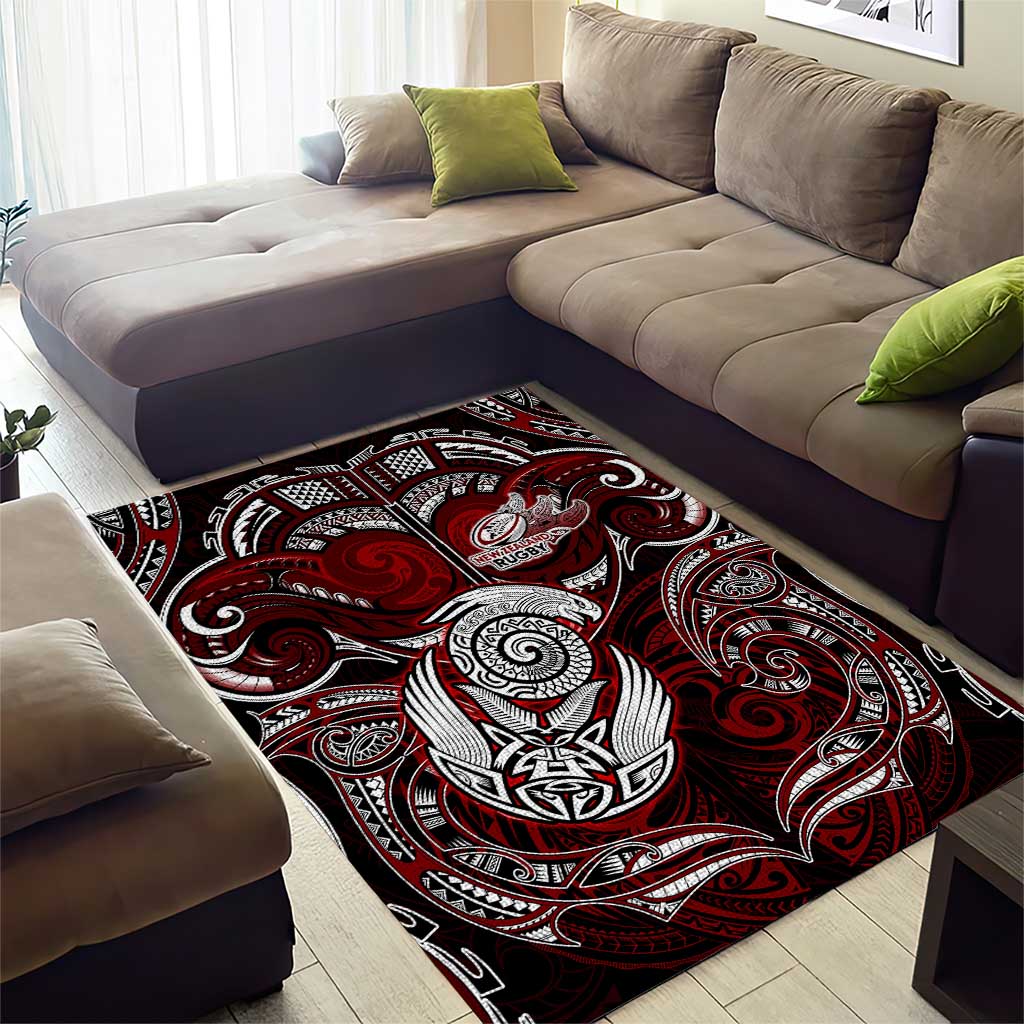 New Zealand Aotearoa Rugby Area Rug Maori Fern Tattoo Art