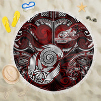New Zealand Aotearoa Rugby Beach Blanket Maori Fern Tattoo Art