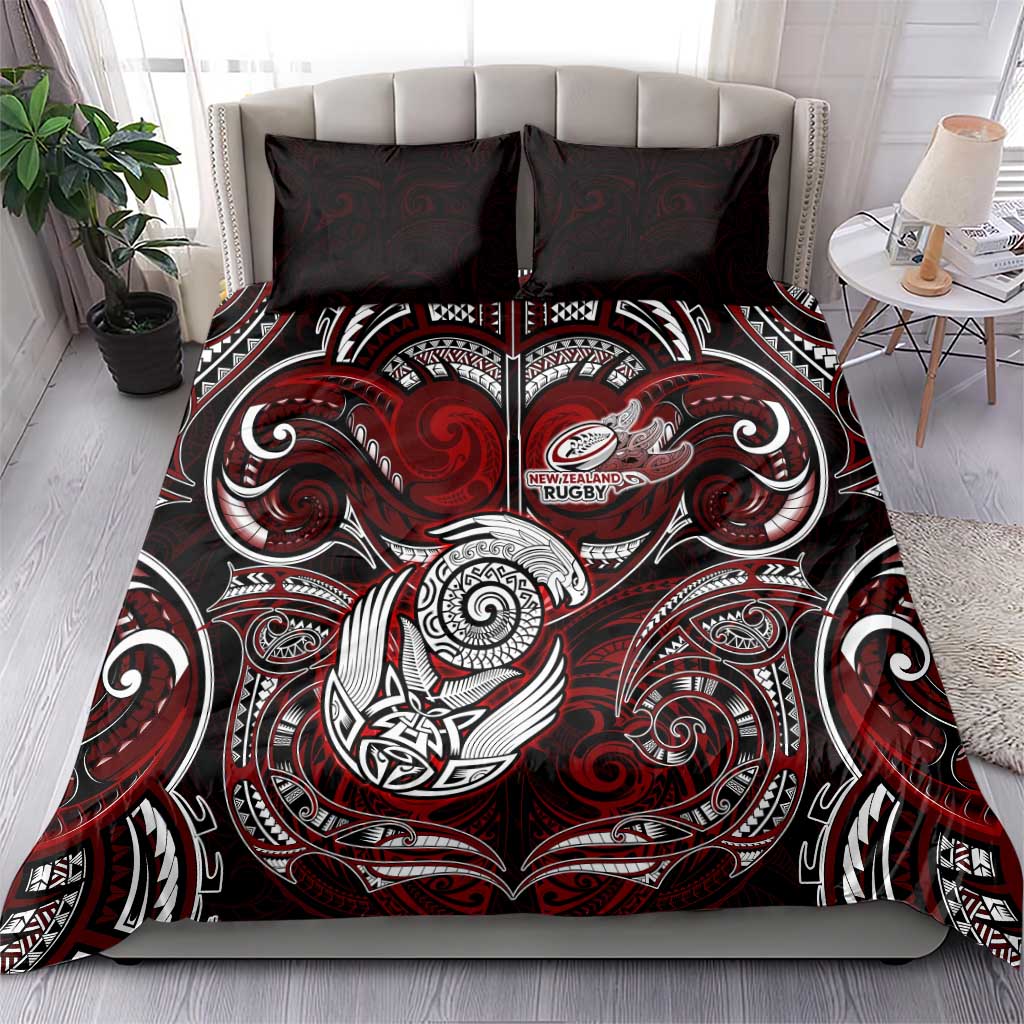 New Zealand Aotearoa Rugby Bedding Set Maori Fern Tattoo Art