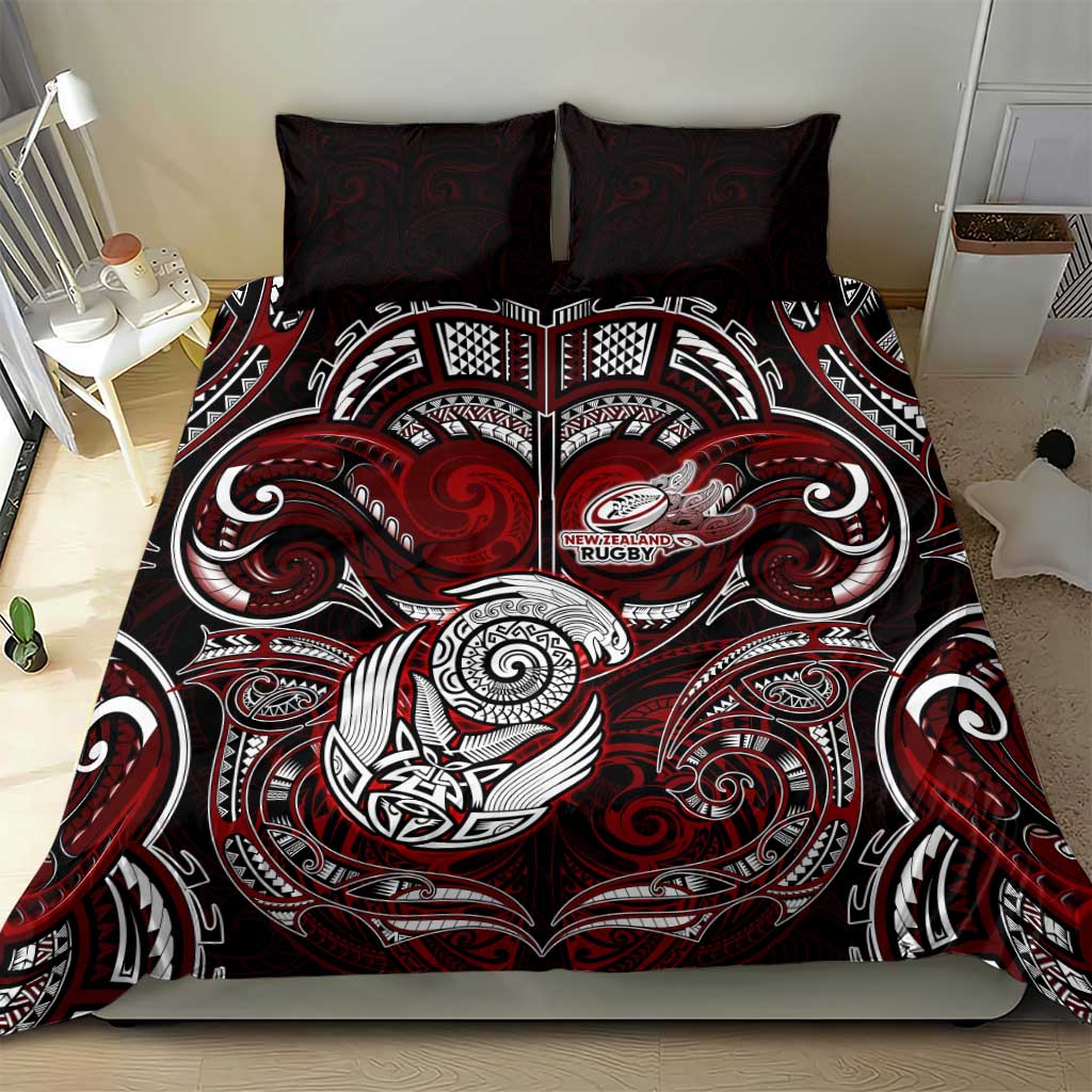 New Zealand Aotearoa Rugby Bedding Set Maori Fern Tattoo Art