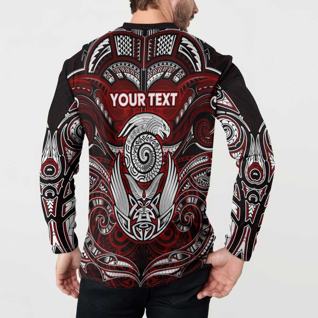 Personalized New Zealand Aotearoa Rugby Button Sweatshirt Maori Fern Tattoo Art