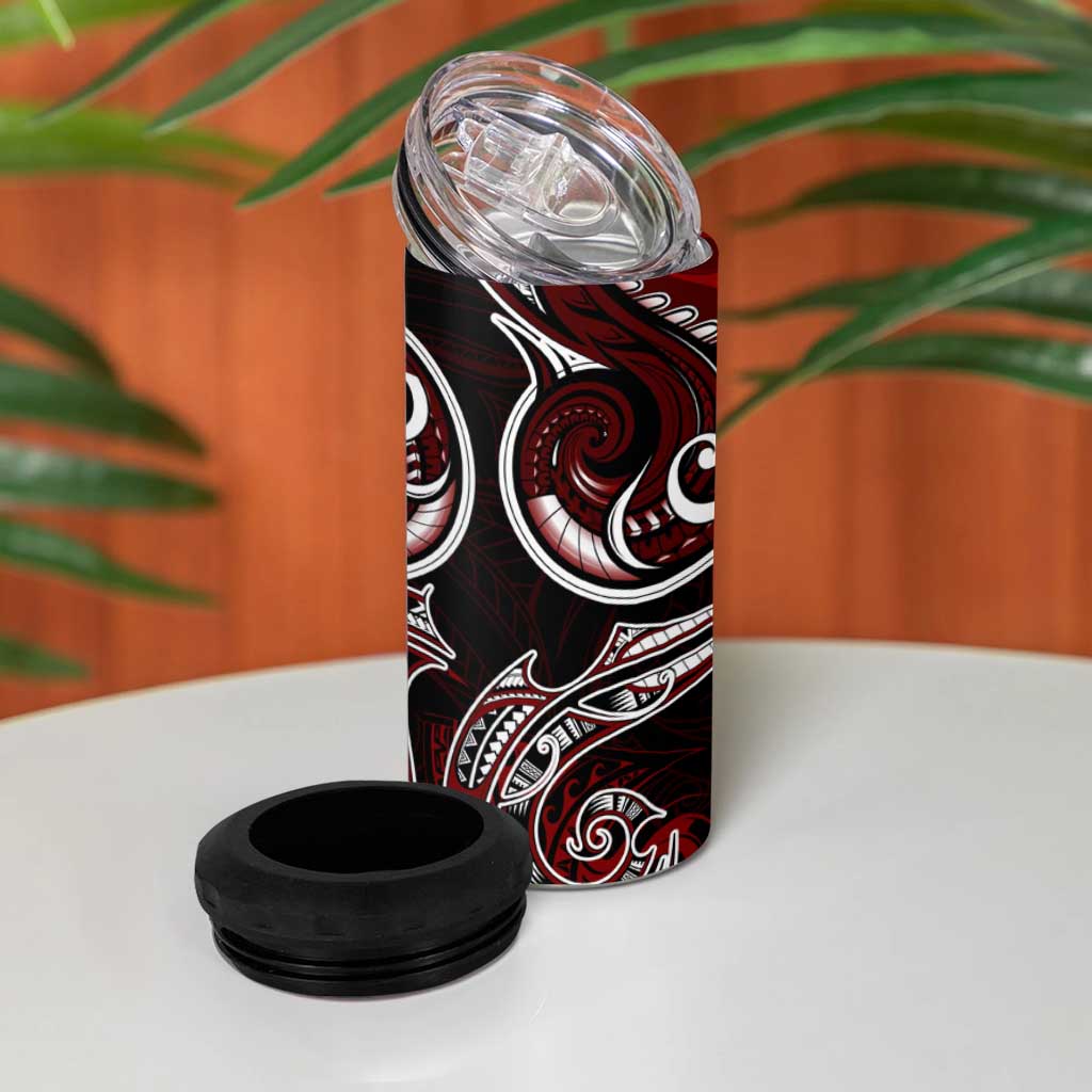 New Zealand Aotearoa Rugby 4 in 1 Can Cooler Tumbler Maori Fern Tattoo Art