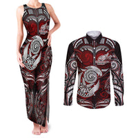 Personalized New Zealand Aotearoa Rugby Couples Matching Tank Maxi Dress and Long Sleeve Button Shirt Maori Fern Tattoo Art