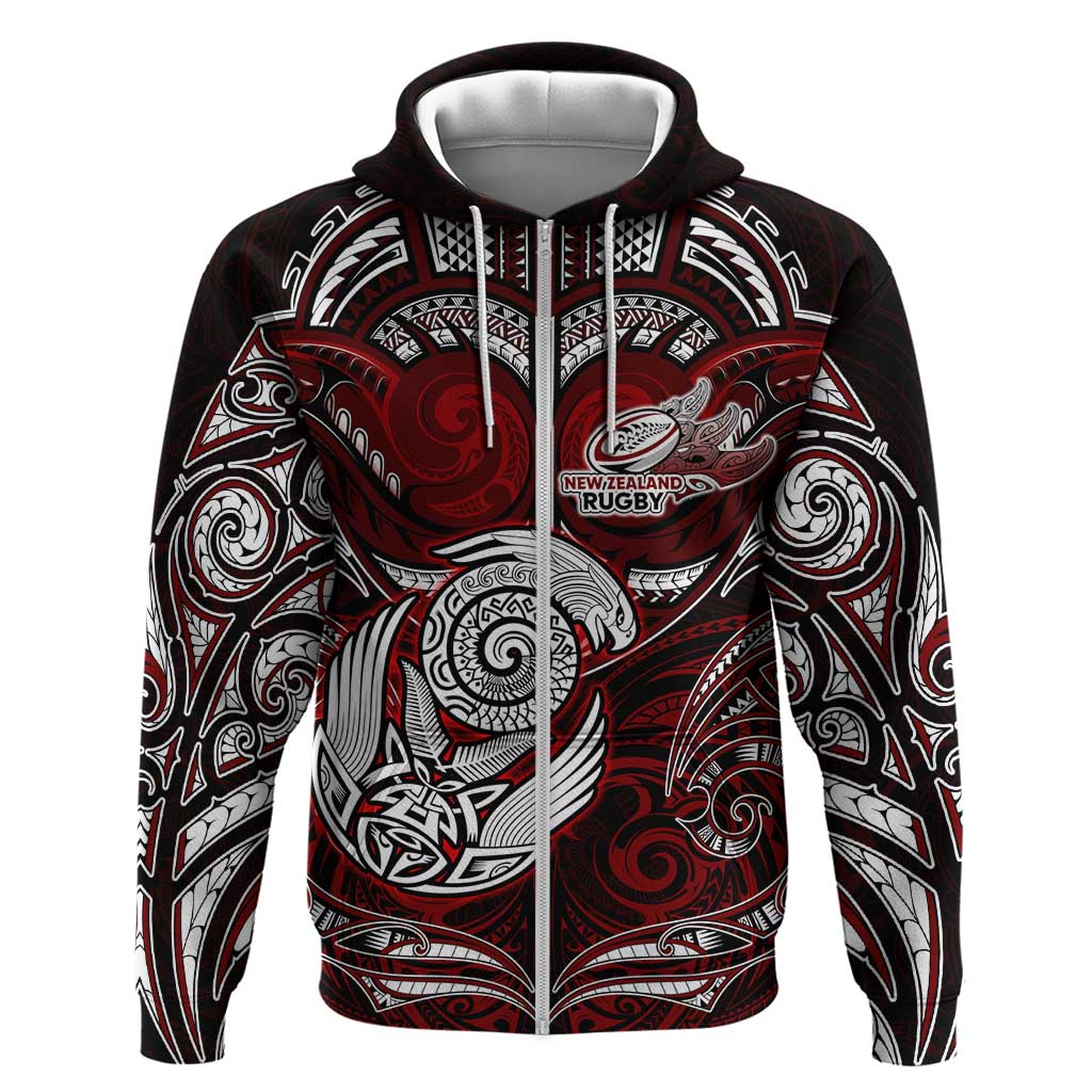 Personalized New Zealand Aotearoa Rugby Hoodie Maori Fern Tattoo Art