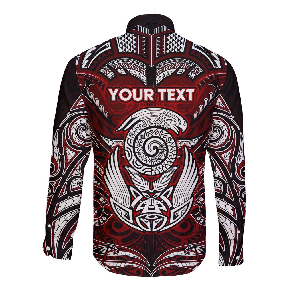 Personalized New Zealand Aotearoa Rugby Long Sleeve Button Shirt Maori Fern Tattoo Art