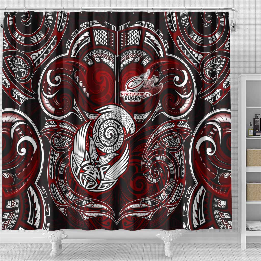 New Zealand Aotearoa Rugby Shower Curtain Maori Fern Tattoo Art