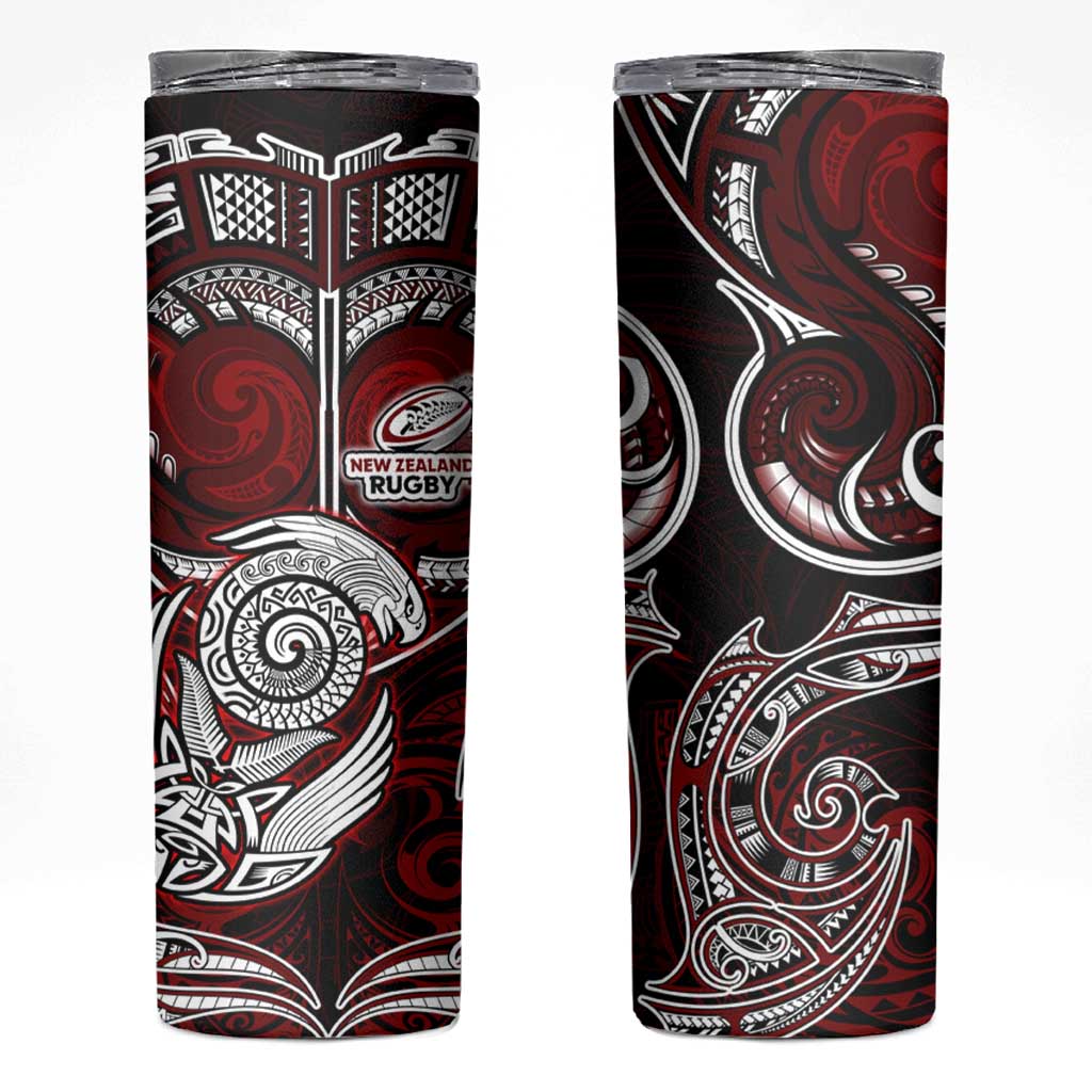 New Zealand Aotearoa Rugby Skinny Tumbler Maori Fern Tattoo Art