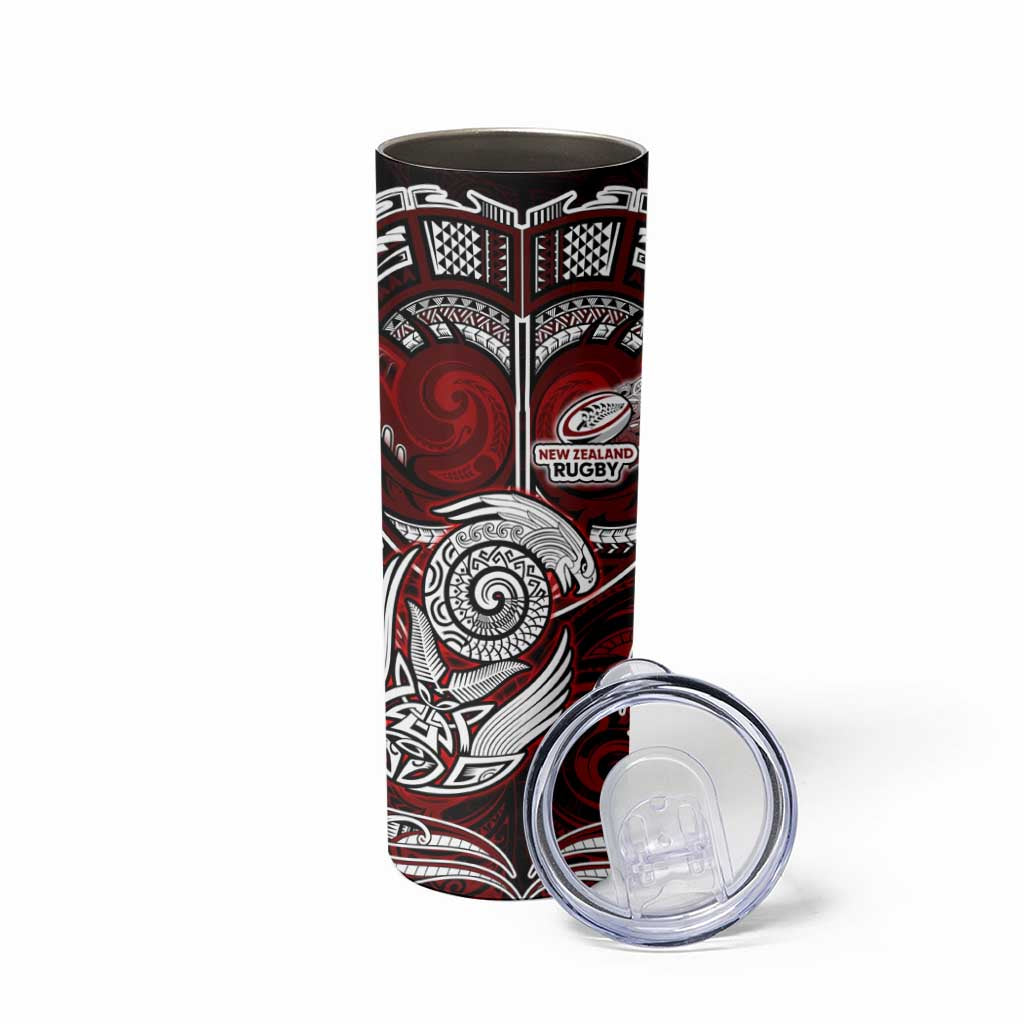 New Zealand Aotearoa Rugby Skinny Tumbler Maori Fern Tattoo Art