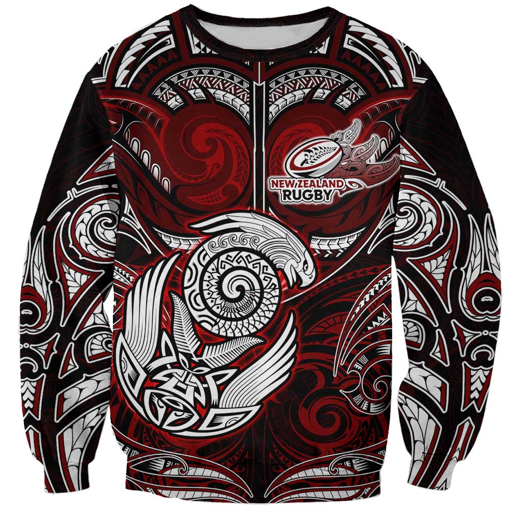 Personalized New Zealand Aotearoa Rugby Sweatshirt Maori Fern Tattoo Art