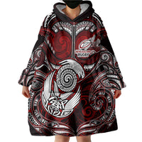 Personalized New Zealand Aotearoa Rugby Wearable Blanket Hoodie Maori Fern Tattoo Art