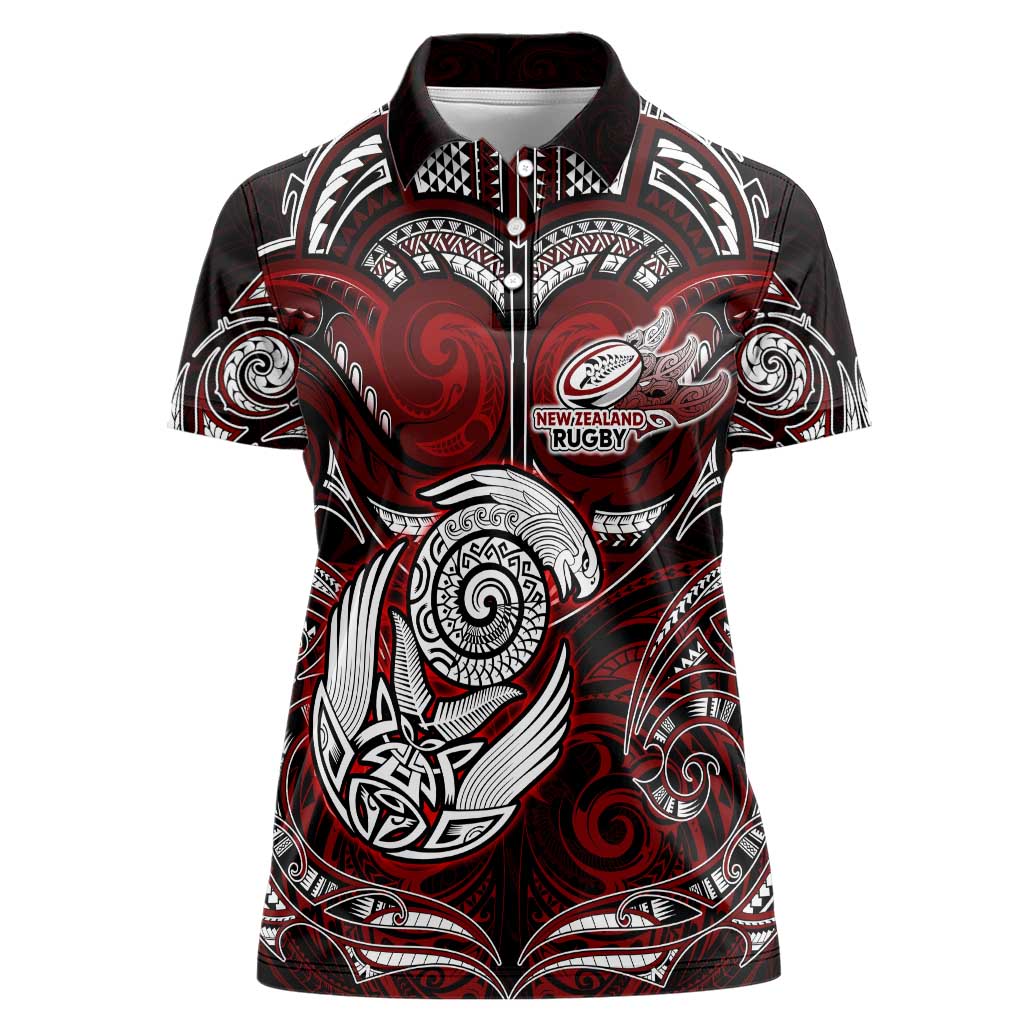 Personalized New Zealand Aotearoa Rugby Women Polo Shirt Maori Fern Tattoo Art