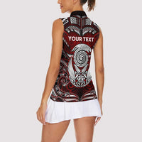 Personalized New Zealand Aotearoa Rugby Women Sleeveless Polo Shirt Maori Fern Tattoo Art