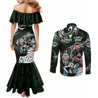 Personalized NZ Aotearoa Rugby Couples Matching Mermaid Dress and Long Sleeve Button Shirt New Zealand Silver Fern