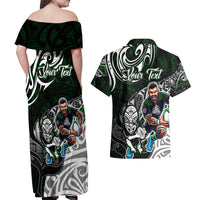 Personalized NZ Aotearoa Rugby Couples Matching Off Shoulder Maxi Dress and Hawaiian Shirt New Zealand Silver Fern