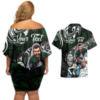Personalized NZ Aotearoa Rugby Couples Matching Off Shoulder Short Dress and Hawaiian Shirt New Zealand Silver Fern