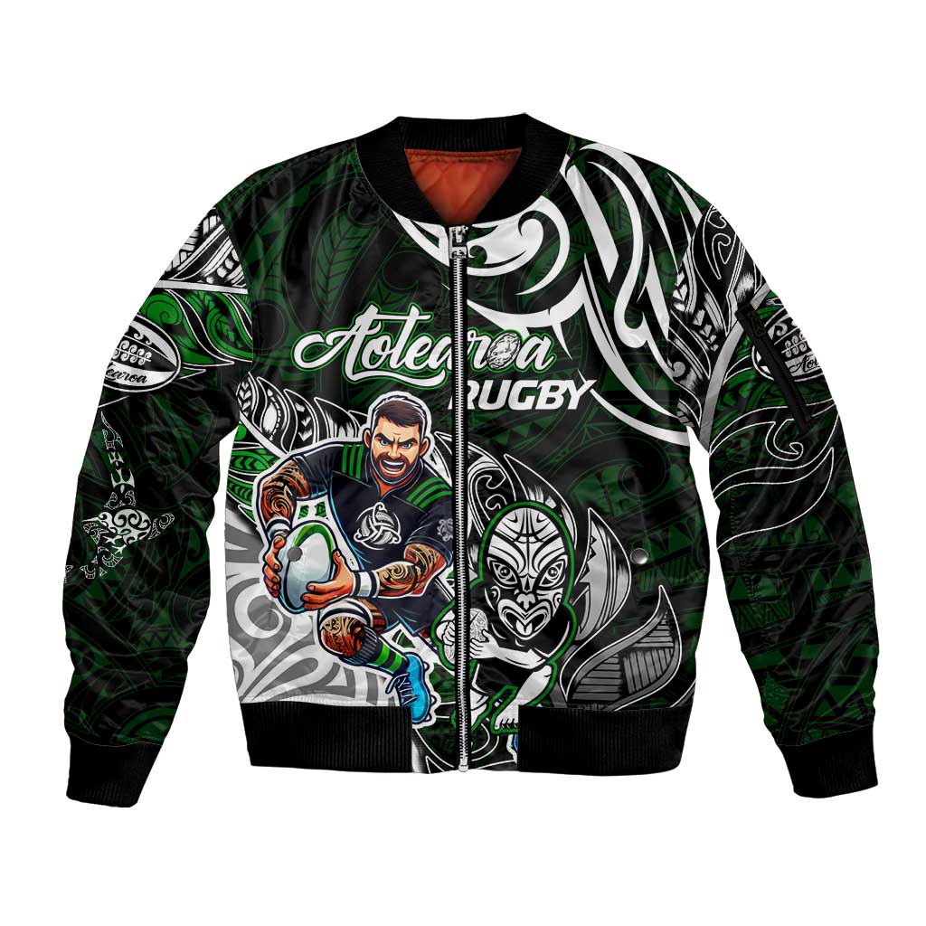 Personalized NZ Aotearoa Rugby Sleeve Zip Bomber Jacket New Zealand Silver Fern