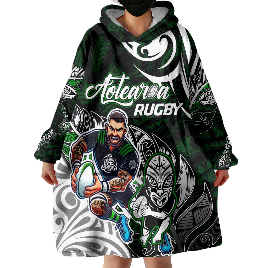 Personalized NZ Aotearoa Rugby Wearable Blanket Hoodie New Zealand Silver Fern