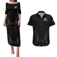 New Zealand Couples Matching Puletasi Dress and Hawaiian Shirt Rugby 2023 Champions Black DT02 Black - Polynesian Pride
