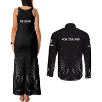New Zealand Couples Matching Tank Maxi Dress and Long Sleeve Button Shirt Rugby 2023 Champions Black DT02 - Polynesian Pride