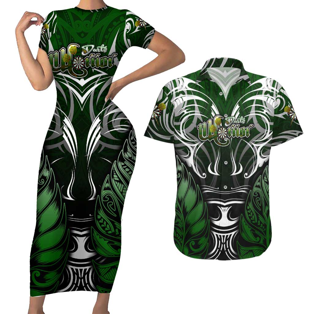 Personalised Warriors Maori Darts Couples Matching Short Sleeve Bodycon Dress and Hawaiian Shirt New Zealand Darts Silver Fern