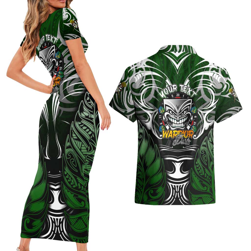 Personalised Warriors Maori Darts Couples Matching Short Sleeve Bodycon Dress and Hawaiian Shirt New Zealand Darts Silver Fern