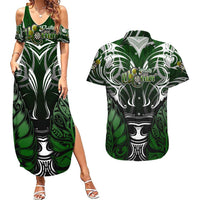 Personalised Warriors Maori Darts Couples Matching Summer Maxi Dress and Hawaiian Shirt New Zealand Darts Silver Fern