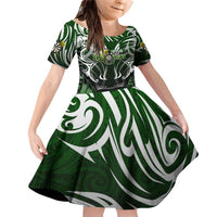 Personalised Warriors Maori Darts Family Matching Off Shoulder Short Dress and Hawaiian Shirt New Zealand Darts Silver Fern
