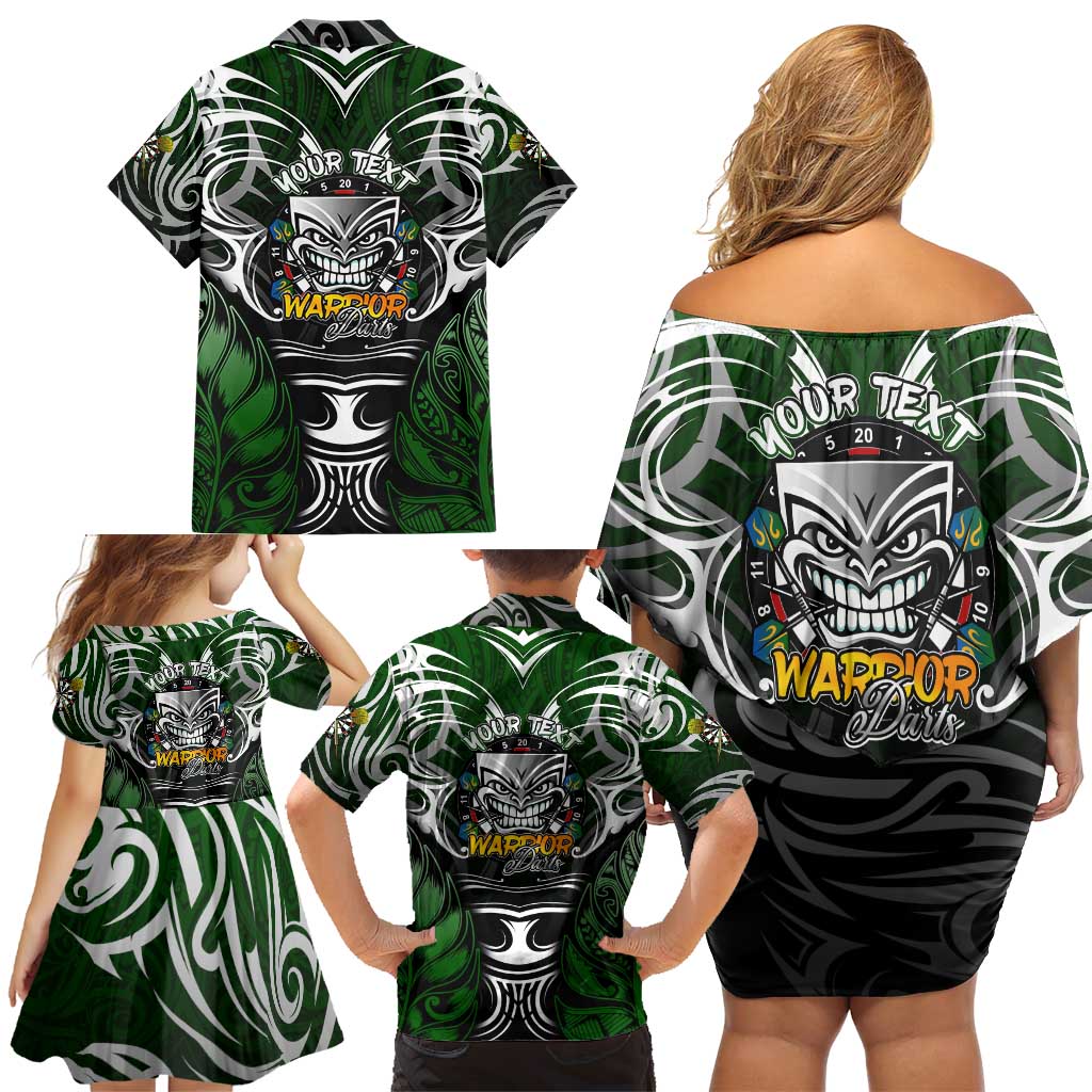 Personalised Warriors Maori Darts Family Matching Off Shoulder Short Dress and Hawaiian Shirt New Zealand Darts Silver Fern