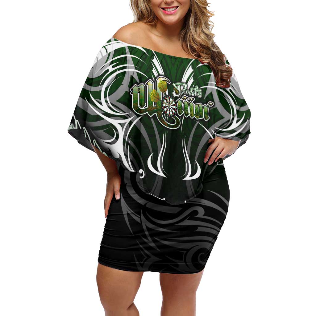 Personalised Warriors Maori Darts Family Matching Off Shoulder Short Dress and Hawaiian Shirt New Zealand Darts Silver Fern