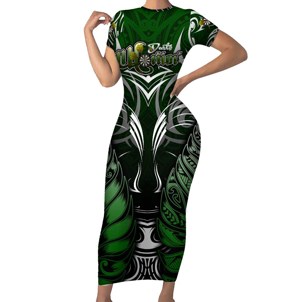 Personalised Warriors Maori Darts Family Matching Short Sleeve Bodycon Dress and Hawaiian Shirt New Zealand Darts Silver Fern