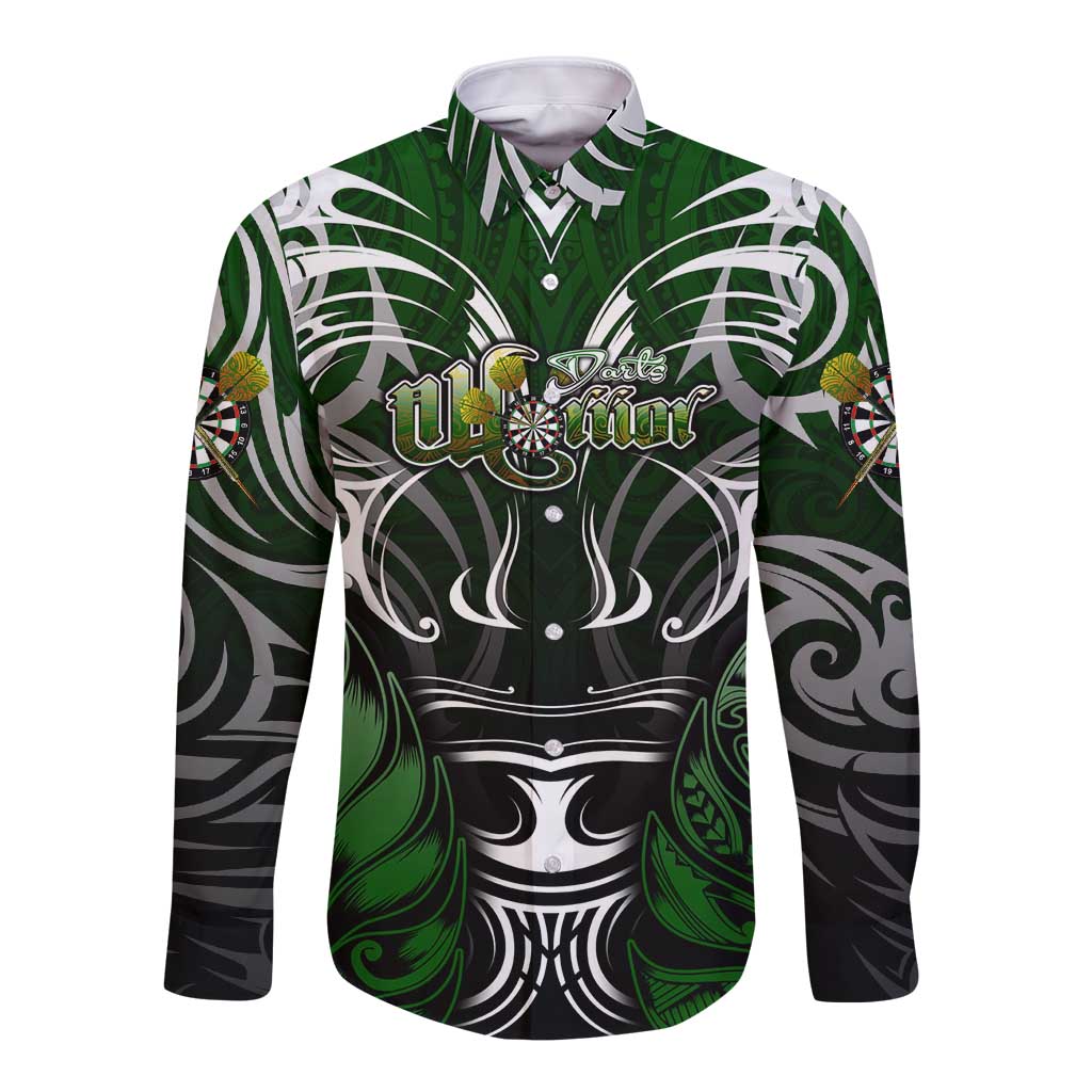 Personalised Warriors Maori Darts Long Sleeve Button Shirt New Zealand Darts Silver Fern