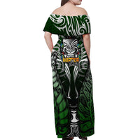 Personalised Warriors Maori Darts Off Shoulder Maxi Dress New Zealand Darts Silver Fern