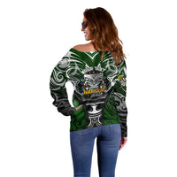 Personalised Warriors Maori Darts Off Shoulder Sweater New Zealand Darts Silver Fern